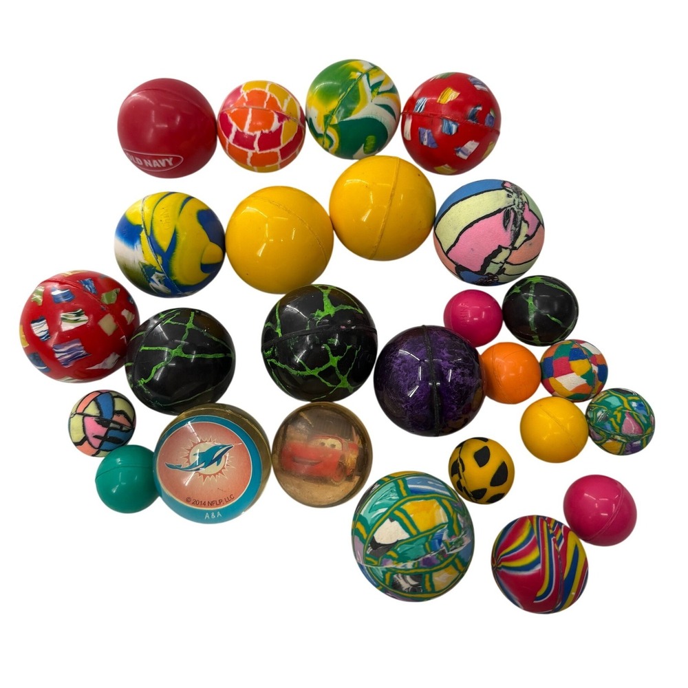 Bouncy Ball Lot 24pc Disney Cars Miami Dolphins Old Navy Rubber Super Balls Toy